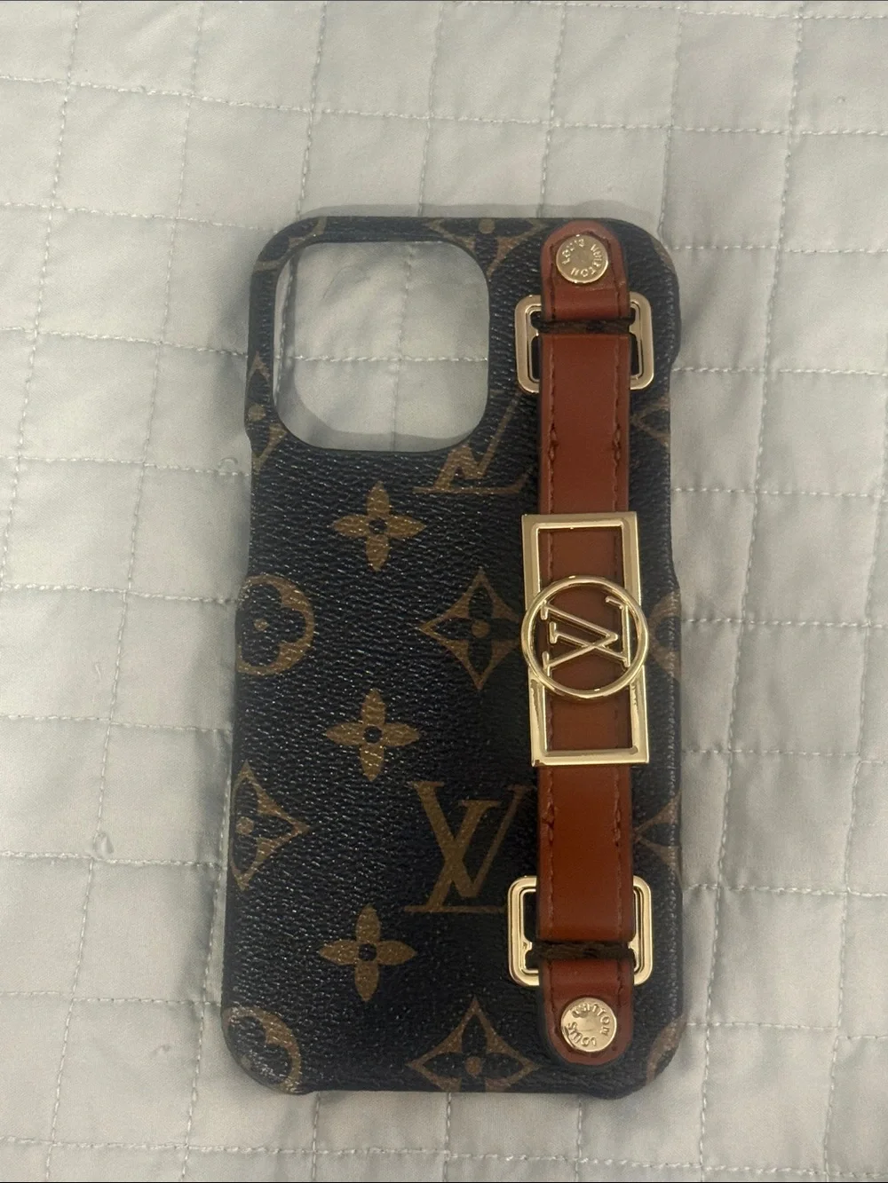 Louis Vuitton Monogram Brown and Tan Leather Strap Phone Case